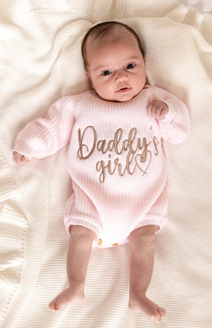 Daddy's Girl/Boy or Mama's Girl/Boy Embroidered Long Sleeve Romper
