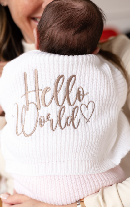 Hello World Embroidered New Baby Cardigan