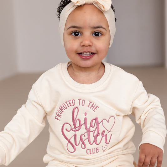 'Promoted to the Big Sister Club' personalised embroidered sweatshirt