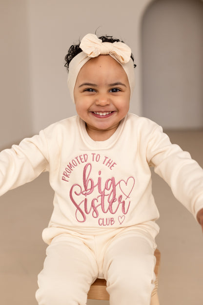 'Promoted to the Big Sister Club' personalised embroidered sweatshirt