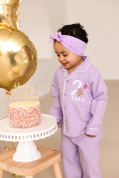 Personalised bear embroidered birthday pyjamas - choice of ages available