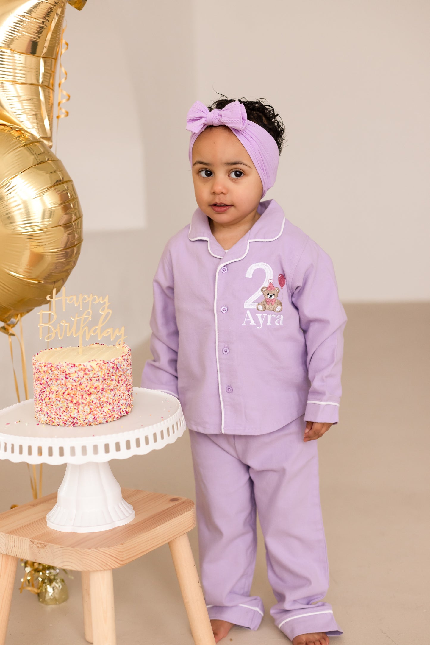 Personalised bear embroidered birthday pyjamas - choice of ages available