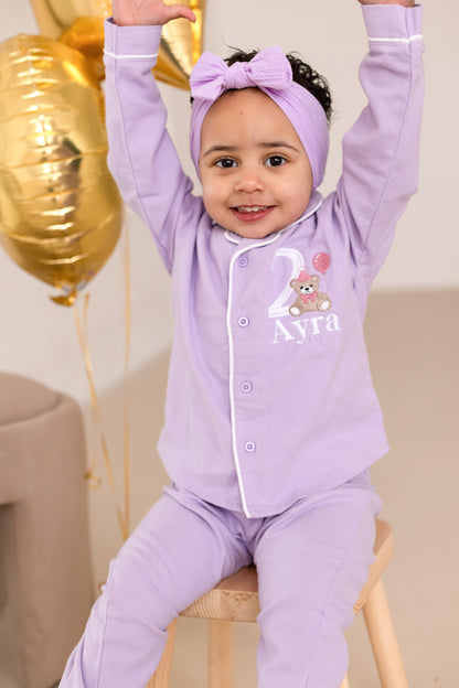 Personalised bear embroidered birthday pyjamas - choice of ages available