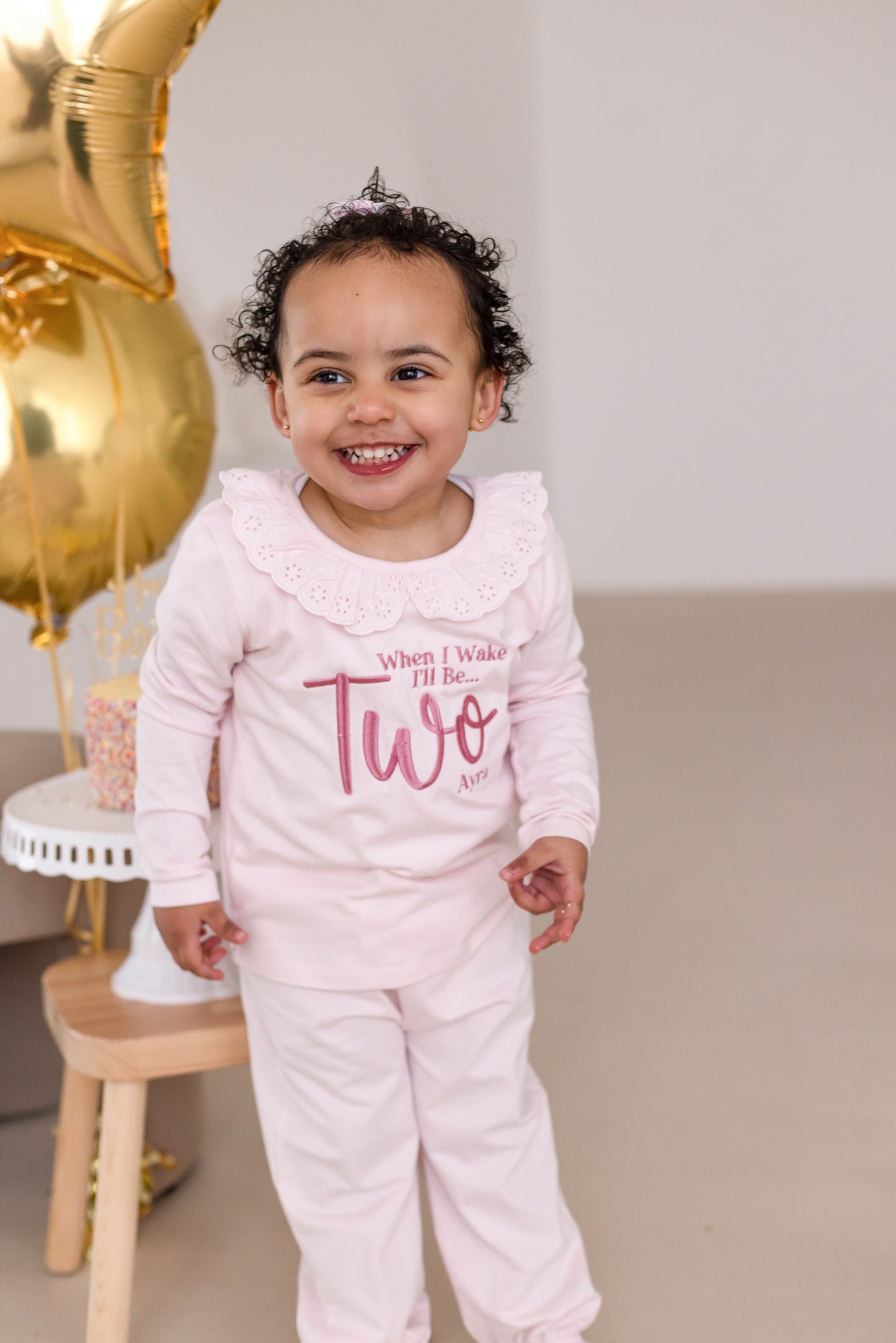 'When i wake' embroidered big number personalised birthday pyjamas