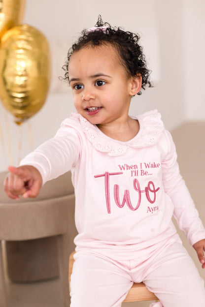 Signature 'When i wake' embroidered personalised birthday pyjamas