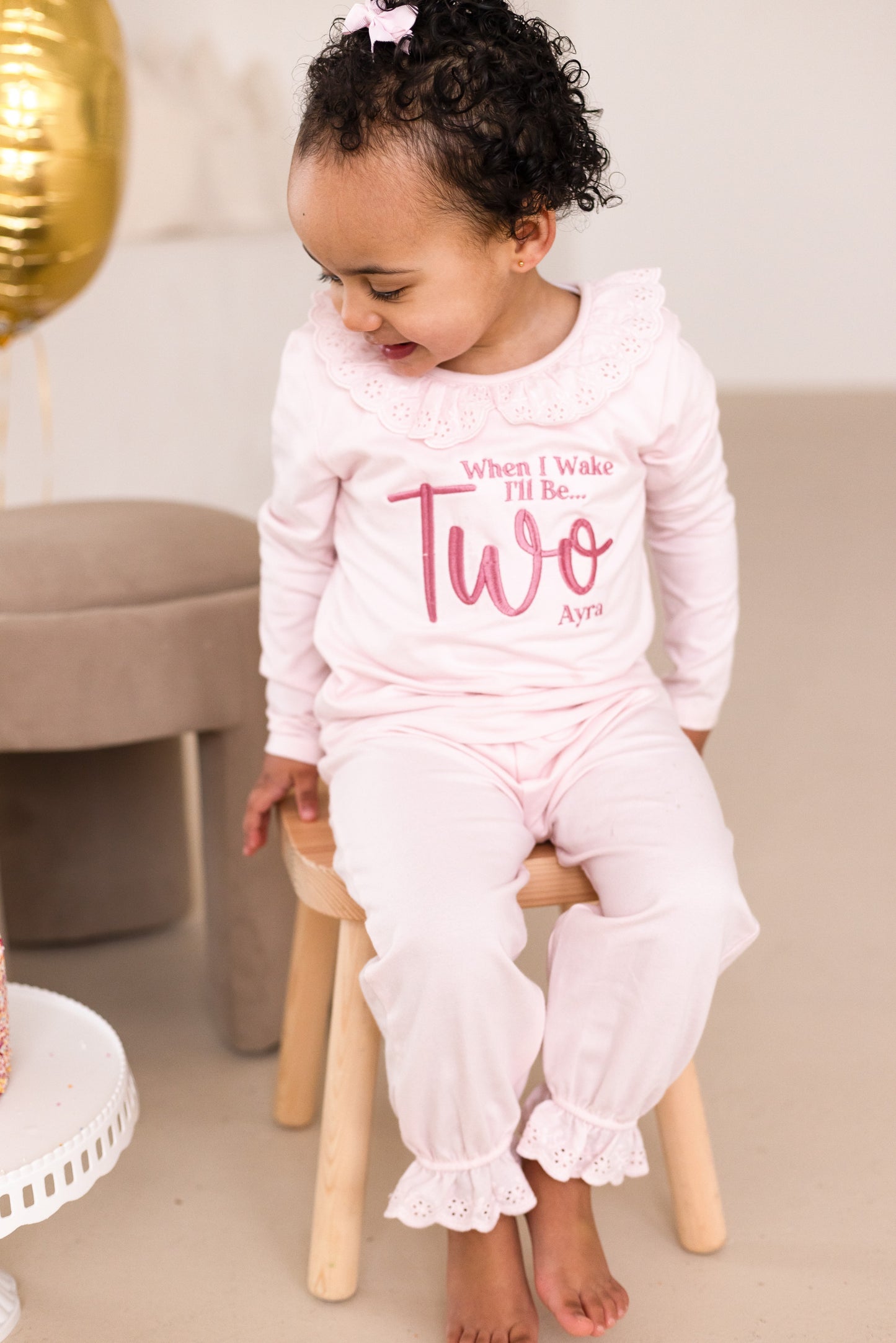 'When i wake' embroidered big number personalised birthday pyjamas