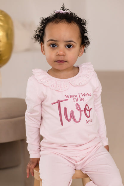 'When i wake' embroidered big number personalised birthday pyjamas