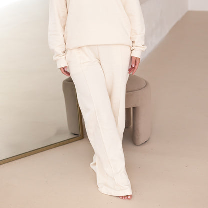 Ladies' straight leg sweat joggers in Ivory and Vanilla