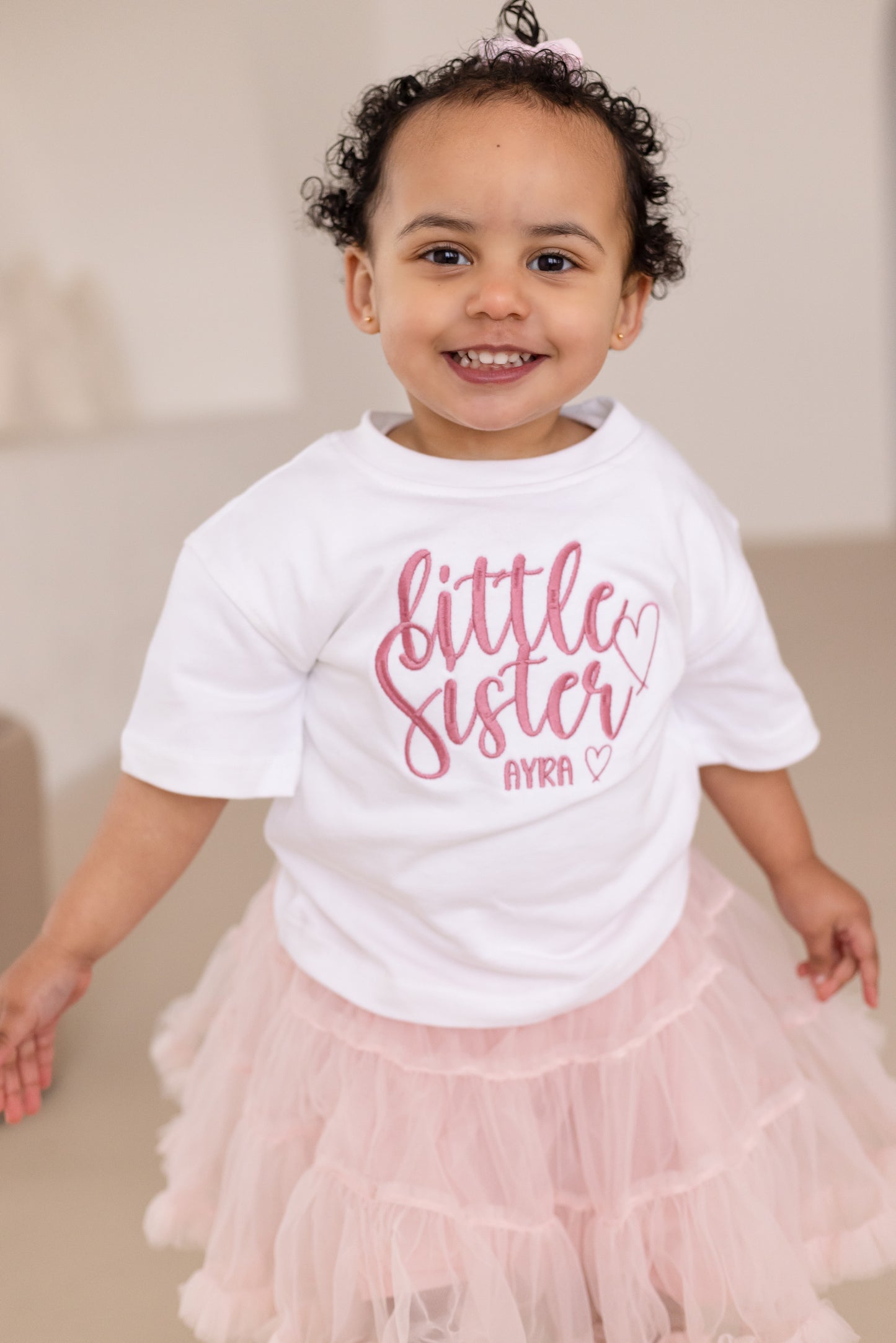 'Big/Little Sister' embroidered heart personalised t shirt
