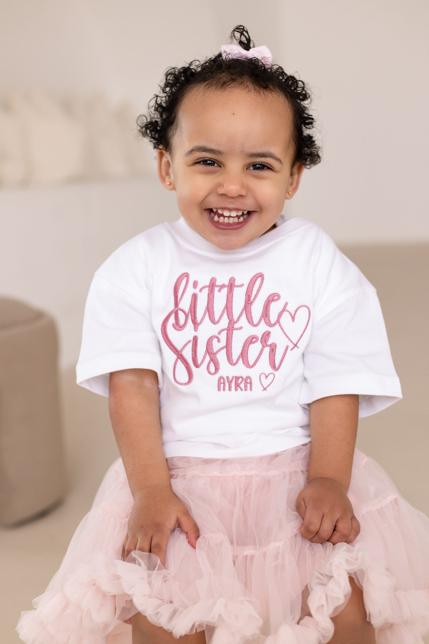 'Big/Little Sister' embroidered heart personalised t shirt