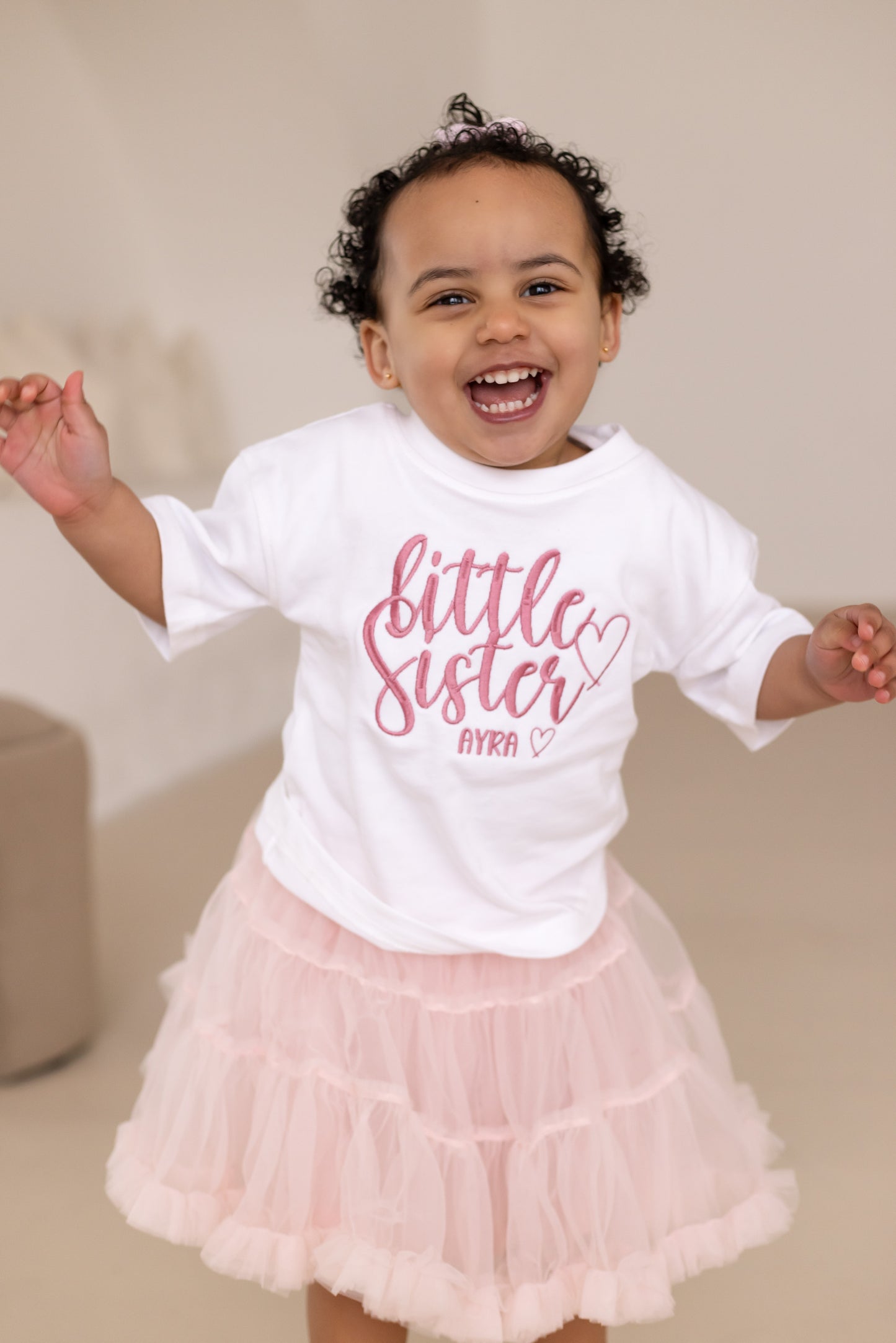 'Big/Little Sister' embroidered heart personalised t shirt