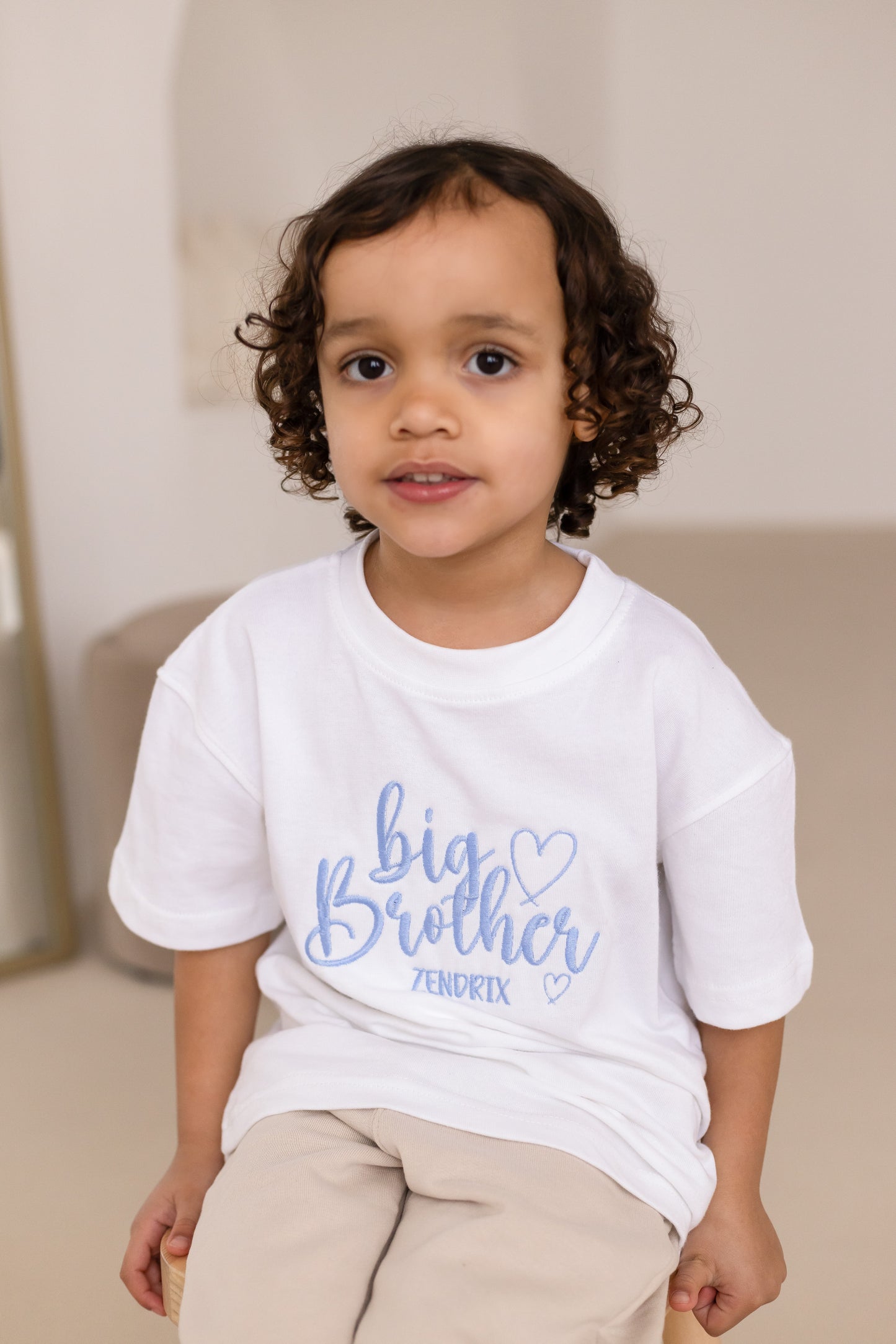 'Big/Little Brother' embroidered heart personalised t shirt