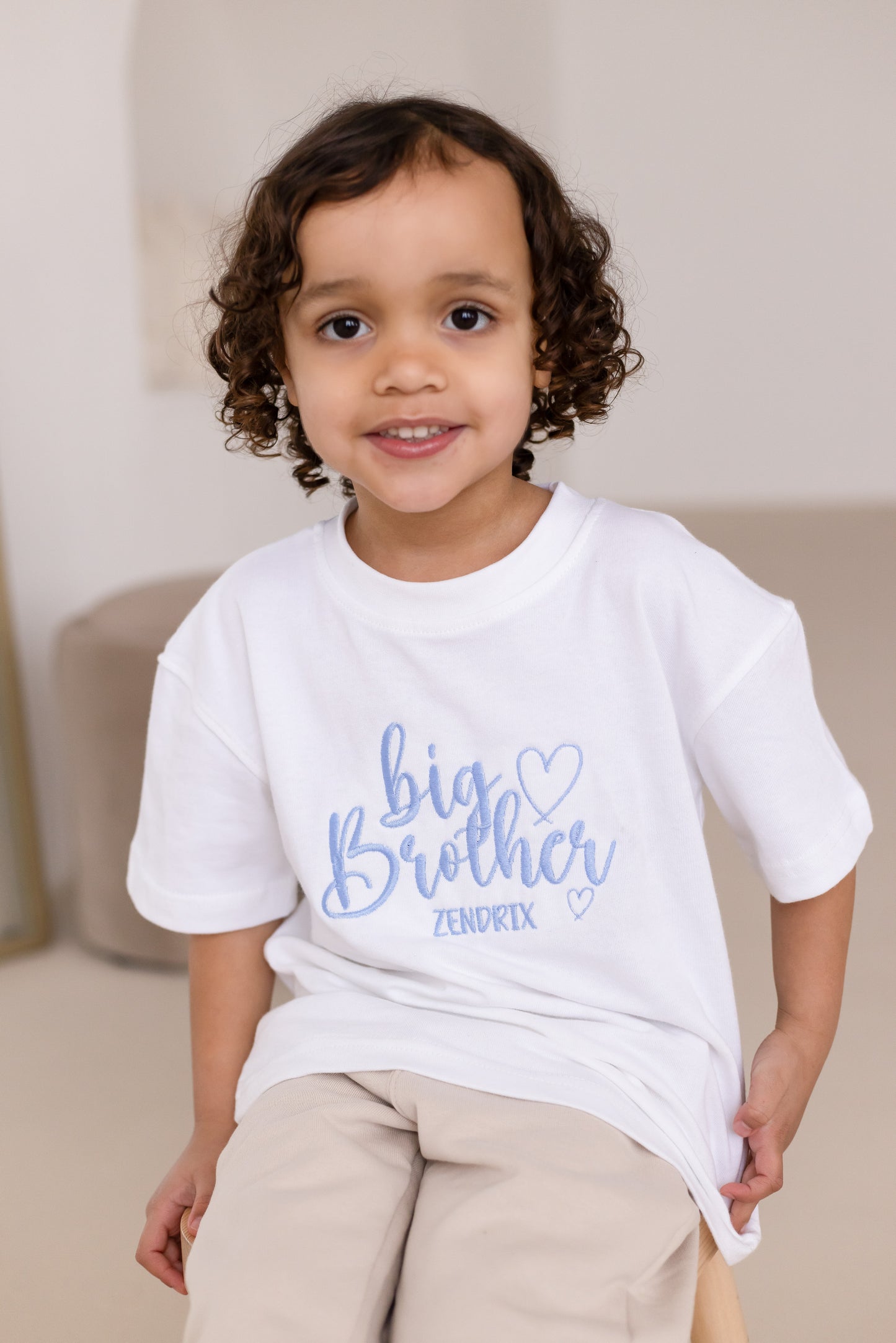 'Big/Little Brother' embroidered heart personalised t shirt
