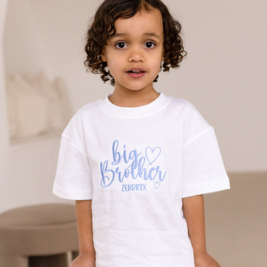 'Big/Little Brother' embroidered heart personalised t shirt