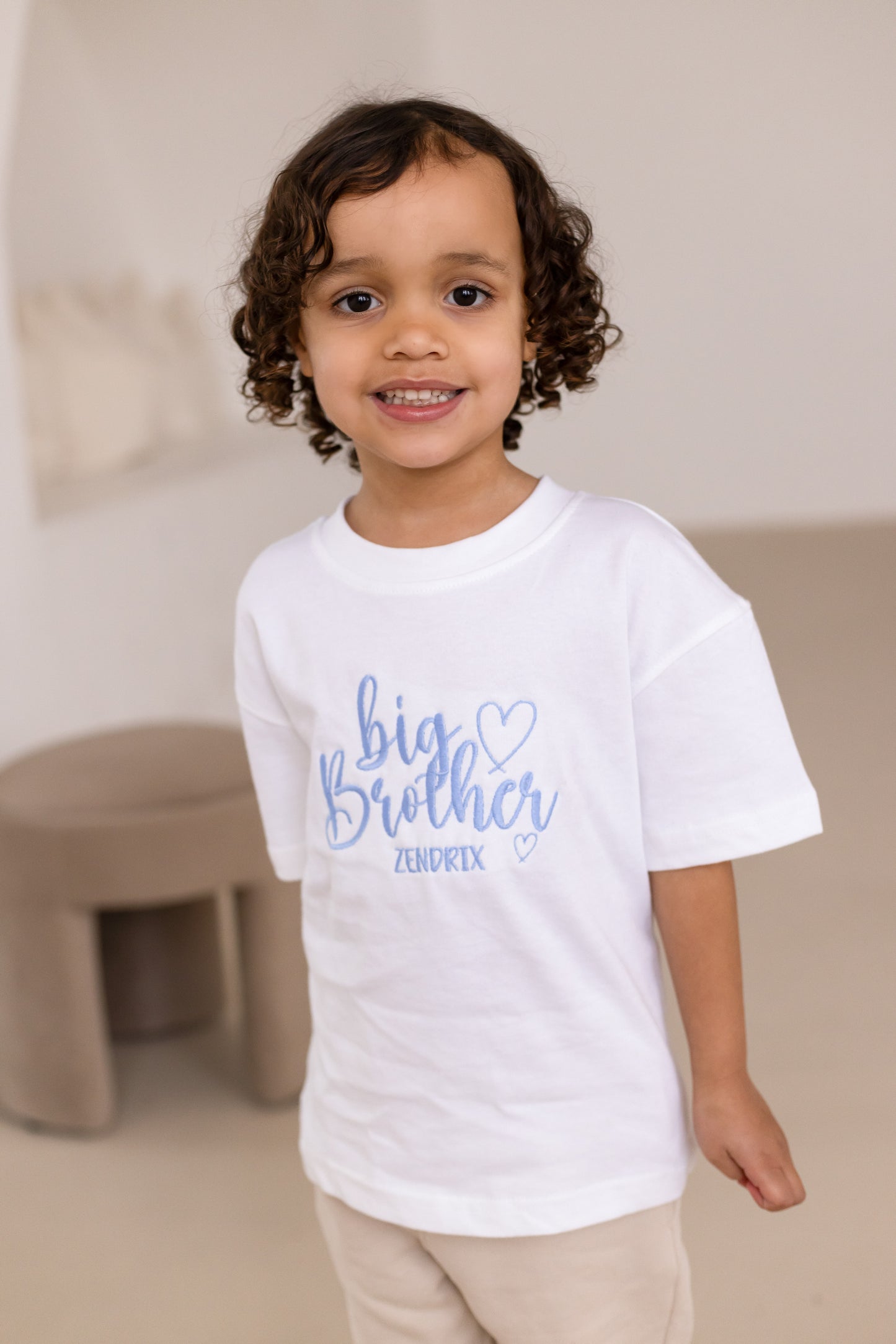 'Big/Little Brother' embroidered heart personalised t shirt