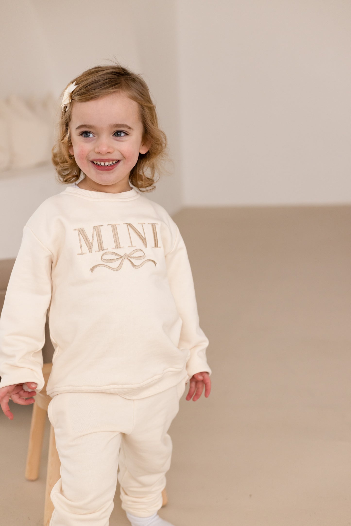 Mini Child's embroidered matching mini me sweatshirt with bow design