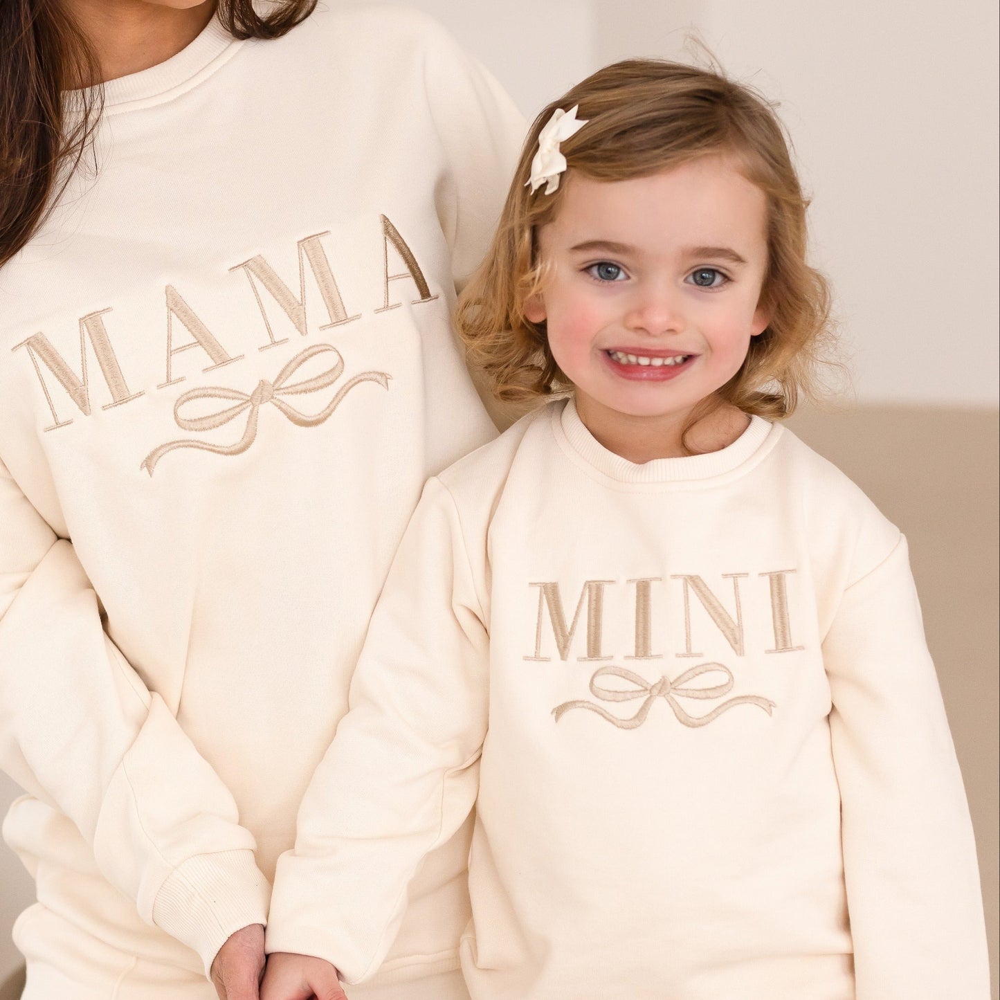 Mini Child's embroidered matching mini me sweatshirt with bow design