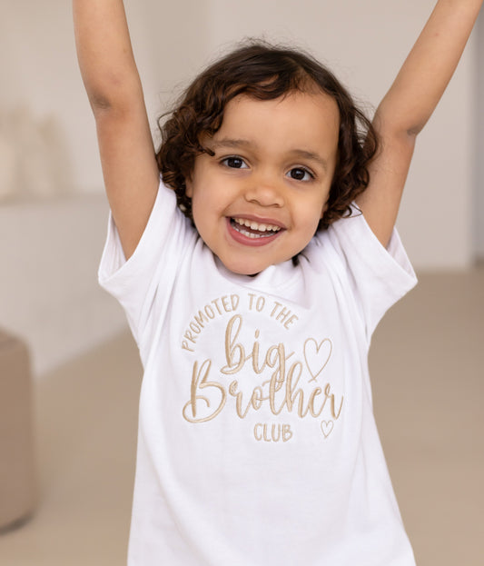 Promoted to the Big Sister/Big Brother Club Embroidered Heart Personalised T Shirt