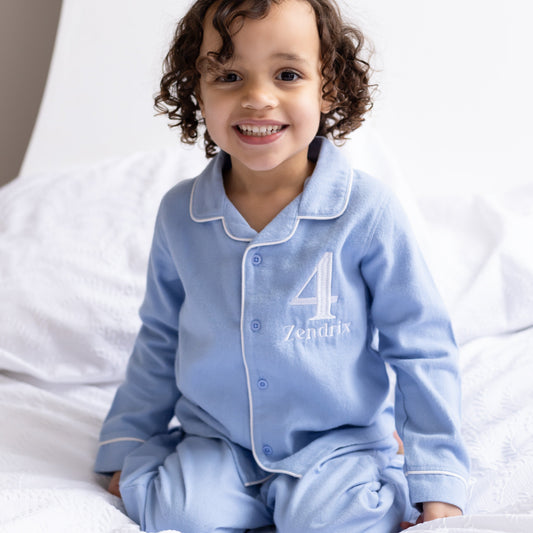 'When i wake' Personalised embroidered front and back birthday pyjamas - choice of ages available