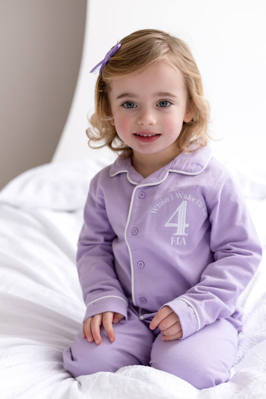 'When i wake' personalised embroidered birthday pyjamas