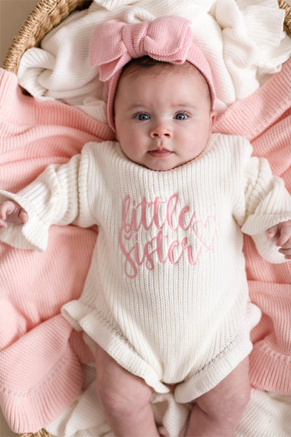 Little Sister Embroidered Long Sleeve leg frill Romper