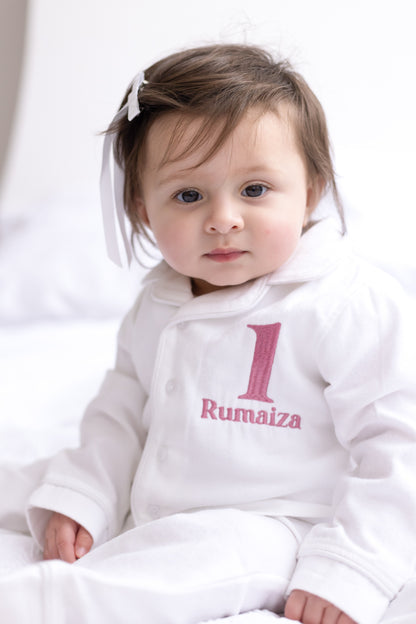 'When i wake' Personalised embroidered front and back birthday pyjamas - choice of ages available