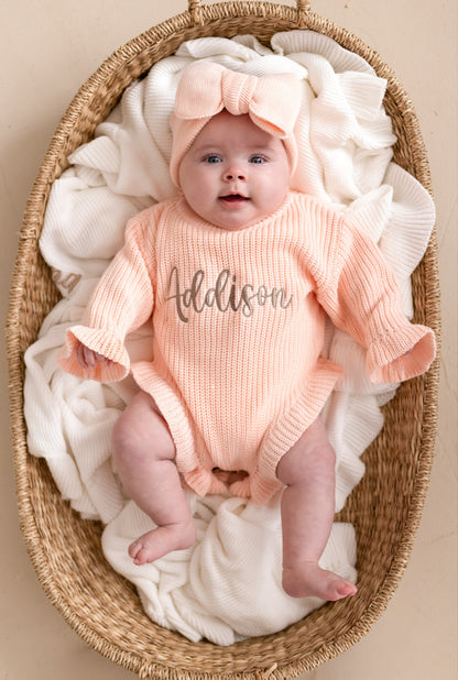 Spring Coral Personalised Embroidered Long Sleeve leg frill Romper