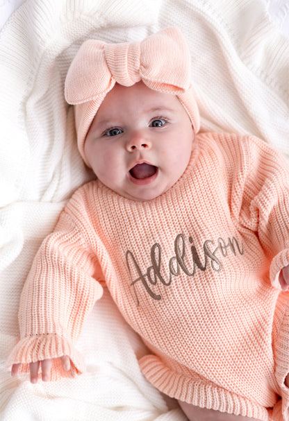 Spring Coral Personalised Embroidered Long Sleeve leg frill Romper