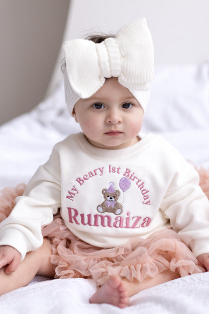 'My Beary First Birthday' Personalised Embroidered Bear First Birthday Sweatshirt - Choice of colours available