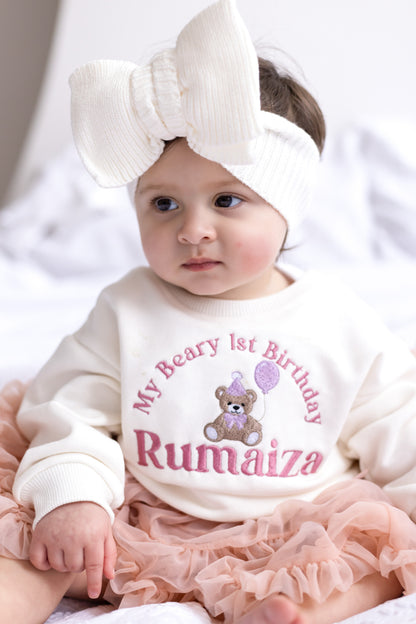 'My Beary First Birthday' Personalised Embroidered Bear First Birthday Sweatshirt - Choice of colours available