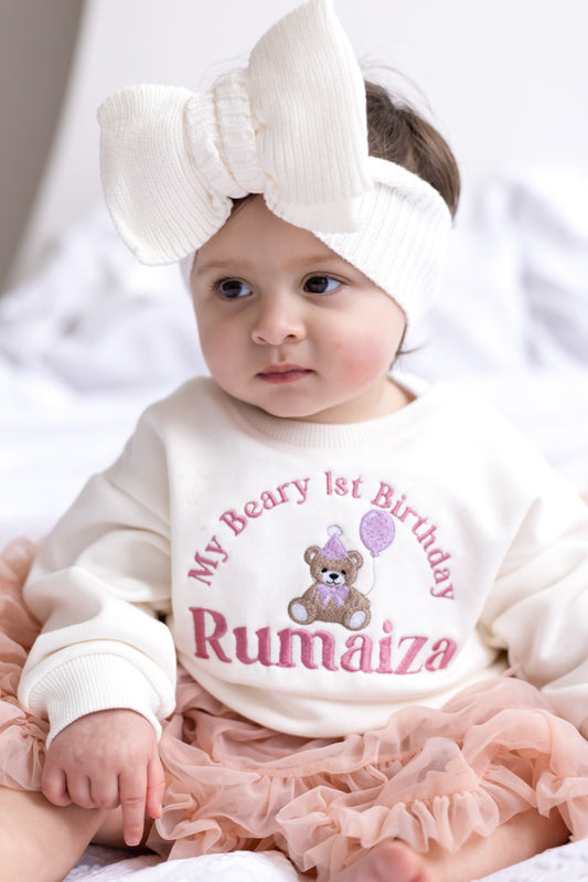 'My Beary First Birthday' Personalised Embroidered Bear First Birthday Sweatshirt - Choice of colours available