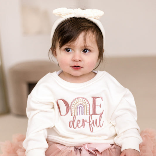 'One-derful' Embroidered Rainbow First Birthday Sweatshirt