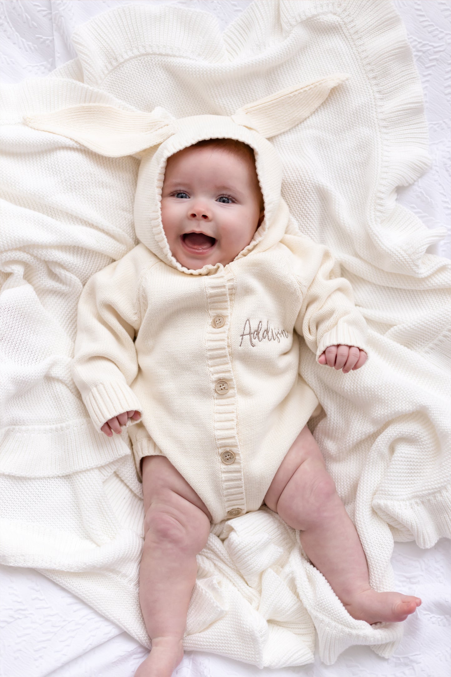 Easter bunny ears embroidered knitted baby romper