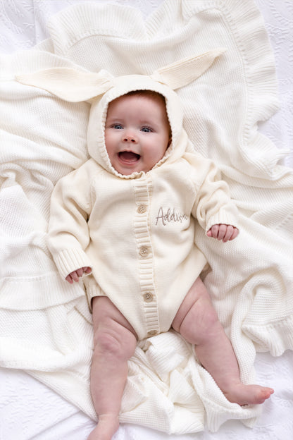 Easter bunny ears embroidered knitted baby romper