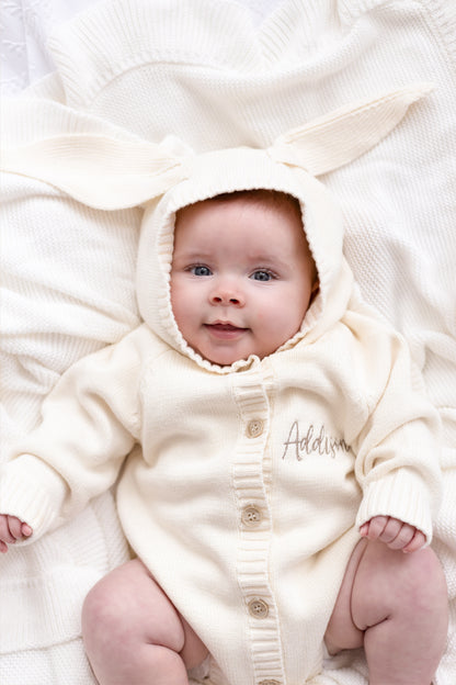 Easter bunny ears embroidered knitted baby romper