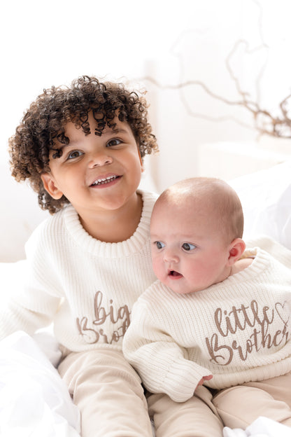 'Big/Little Sibling' Embroidered Knitted Jumper - Sister and Brother Available