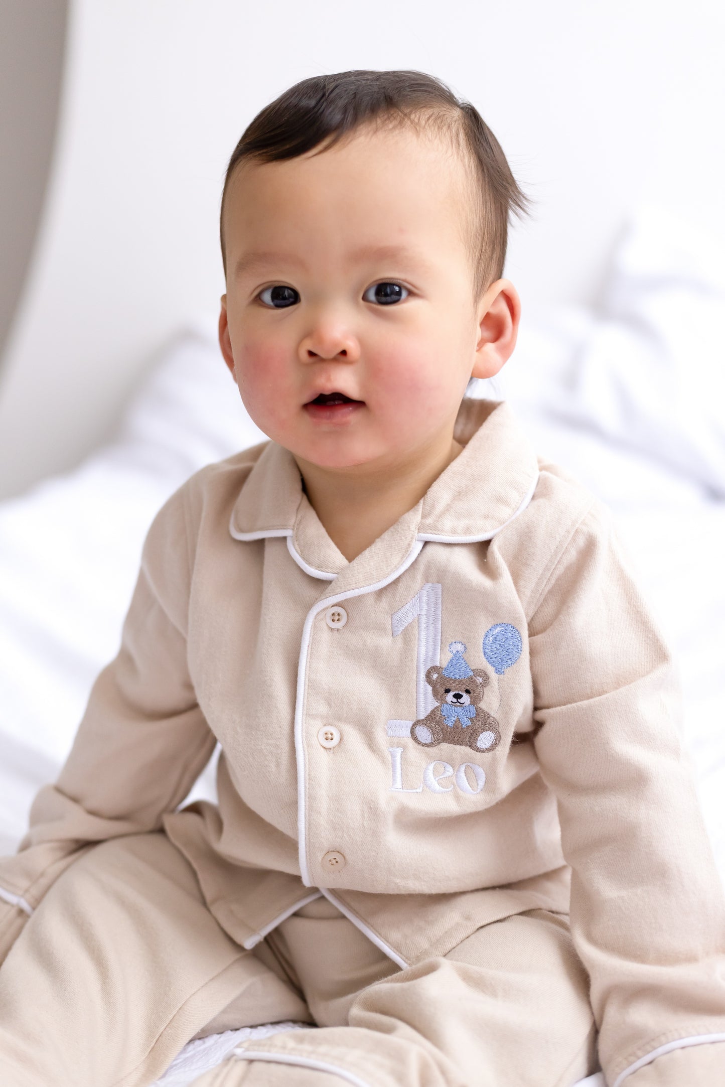 Personalised bear embroidered birthday pyjamas - choice of ages available