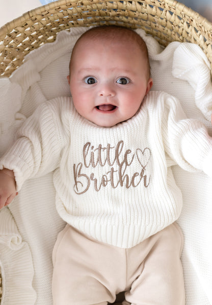 'Big/Little Sibling' Embroidered Knitted Jumper - Sister and Brother Available