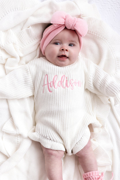 Spring White Personalised Embroidered Long Sleeve leg frill Romper