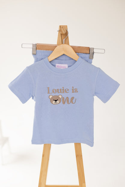 Bear Embroidered Personalised First Birthday T shirt