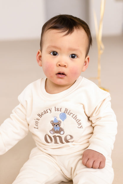 'My Beary First Birthday' Personalised Embroidered Bear First Birthday Sweatshirt - Choice of colours available