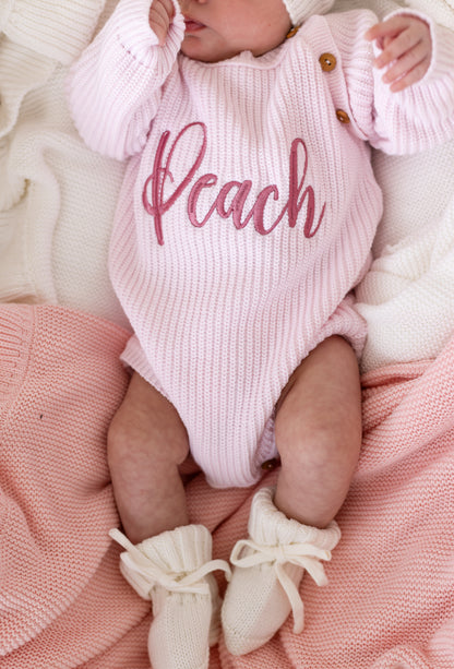 Pink Personalised Embroidered Long Sleeve Romper