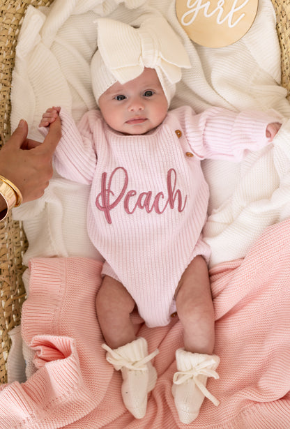 Pink Personalised Embroidered Long Sleeve Romper