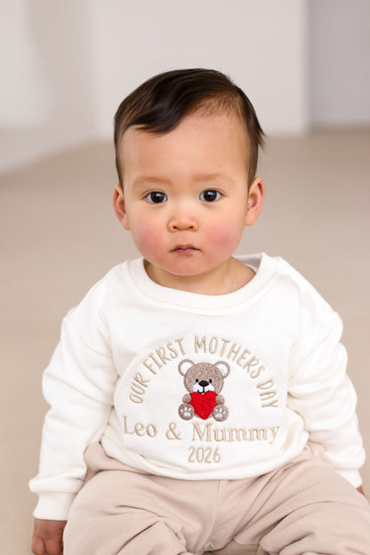 'Our First Mother's Day' bear personalised name embroidered sweatshirt