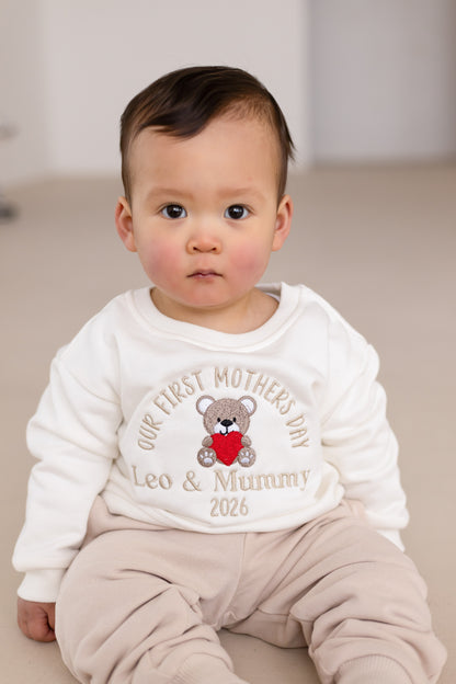 'Our First Mother's Day' bear personalised name embroidered sweatshirt