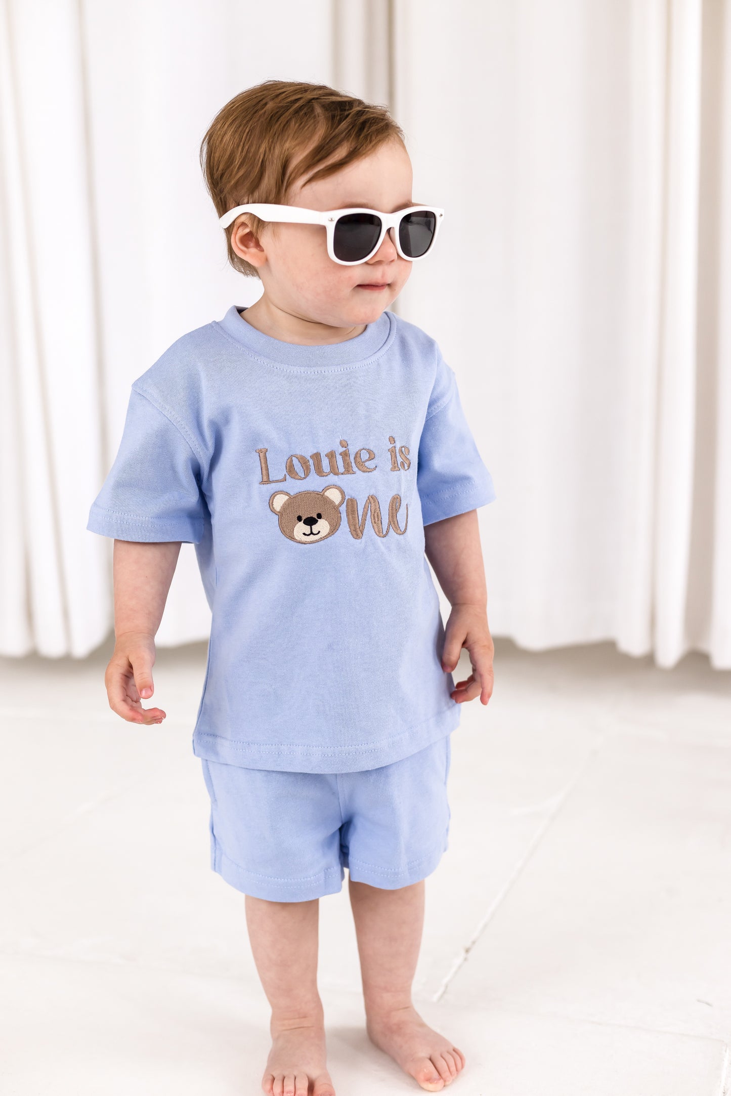 Bear Embroidered Personalised First Birthday T shirt