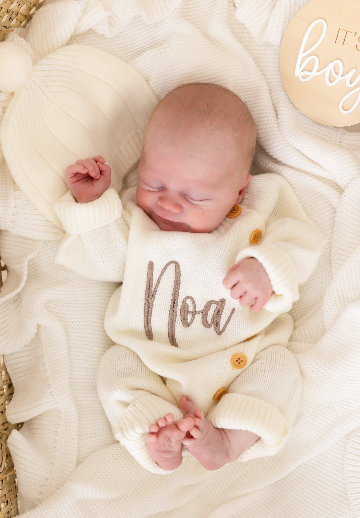 Cream Personalised Embroidered Long Sleeve Sleepsuit