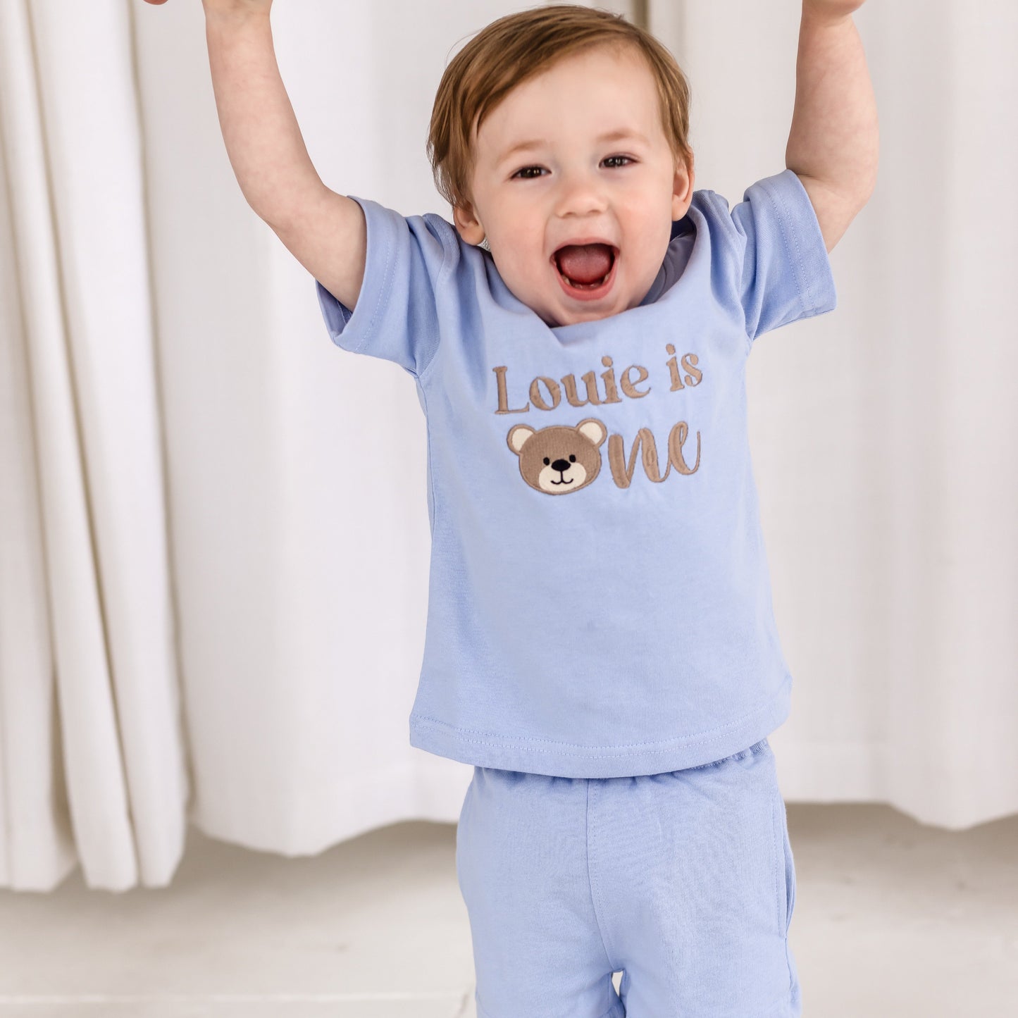 Bear Embroidered Personalised First Birthday T shirt