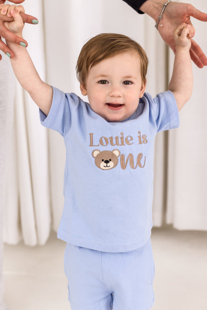 Bear Embroidered Personalised First Birthday T shirt