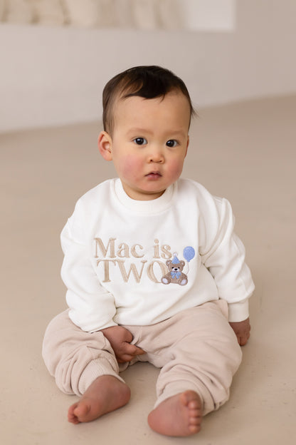 Personalised Embroidered Bear Birthday Sweatshirt - Choice of colours and ages available